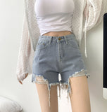 Summer Cutting Side Slit Ripped Denim Shorts