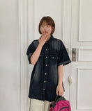 [Unisex] Huel Washing Denim Short Sleeve Shirt