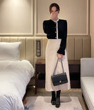 Tiv Frill Color Matching Velvet Blouse