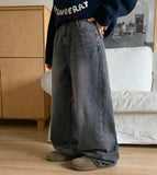 Drain brushed washed denim pants