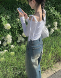 Nayu Ribbon Off Shoulder Cropped T-shirt
