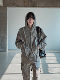 Mud damage denim hooded jacket