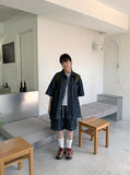 [unisex] Heiko Stitch Pocket Denim Over Short Sleeve Shirt