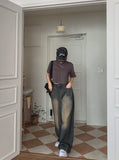 look side folding washing denim pants