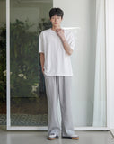 Slub Half U-Neck Short Sleeve T-Shirt