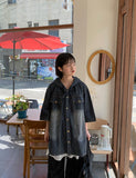 [unisex] Ryuhu Vintage Denim Hood Short Sleeve Shirt