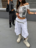 Happiness Lettering Slim Off Shoulder Tee
