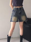 Frit Washing Short Denim Shorts