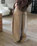 Sando back pocket hem snap pin tuck cotton pants