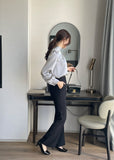 Huberin Satin Pintuck Ribbon Tie Blouse