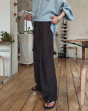 Twin pin tuck maxi wide belt slacks