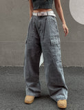 [U-DENIM/Planning Products] Summer Pintuck Wide Cargo Denim Pants