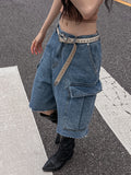 (UNISEX) Washed Denim Half Cargo Pants