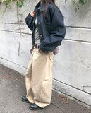Cookie Stripe Cut Balloon Fit Wide Cotton Long Pants