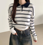 Color Matching Hem Banding Stripe Long Sleeve Knit
