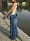 Kolsi Curved Adjust Pocket Washing Denim Wide Pants
