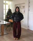 Kinp Corduroy Side Pin Tuck Two-Way Brushed Pants