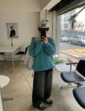 Catsy washed denim wide pants