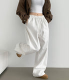 Two-Way Hem Snap Banding Diagonal Cut Wide Fit Cotton Pants
