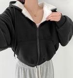 High Quality Full Mink Boa Fur Lining Thick Two-Way Crop Hood Zip-Up