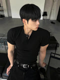 Muscle Fit Henley Neck Short Sleeve Knit