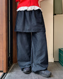 [BAONHAUS] Mecca Summer Denim Layered Skirt Pants