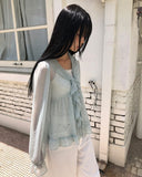 Mauve Frill See-through Blouse