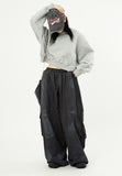Oil washed back cargo wide banding pants