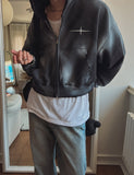 Overspray cropped hooded zip-up