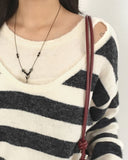 Yanky Stripe Deep U-Neck Layered Knitwear