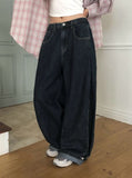 Fotton Pintuck Snap Washing Wide Denim Pants
