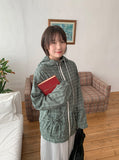 Bomiru Ribbon Hood Check Wind Jumper