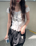 Nelly off-lace frill sleeveless blouse