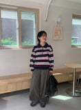 Meddent Button Stripe Collar Knit