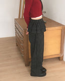 Chate Stripe Frill Layered Skirt Pants