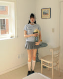 Polat Dot Pintuck Collar Short Sleeve T-Shirt