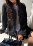 Conbe No Collar Fringe Tweed Jacket