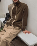 Tugen Suede Color Matching Stand Neck Zip-up