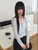 Dudan round rib see-through long sleeve cardigan