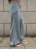 Moba Light Blue Rivet Pintuck Washing Wide Pants