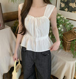 Purity Feminine Ribbon Sleeveless Blouse Vacation Look