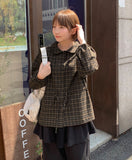 [BAONHAUS] Malbon Check Shirring Collar Blouse