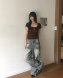 Kuro Vintage Shirring Lace Short Sleeve T-Shirt