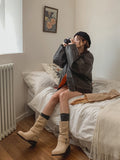 Real suede belt middle boots