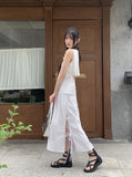 Loading Side Ribbon String Side Slit Back Banding Nylon Long Skirt