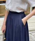 Lopiel Denim Like Banding Flare Long Skirt