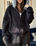 Fame Fleece Raccoon Fur Hooded Zip-Up