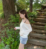 Feminine V-Neck Sleeve Slit See-Through Long Sleeve Knit