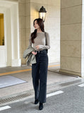 Press Cotton Wide Banding Denim Pants