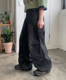 [unisex] Dehu washing wide parachute denim pants